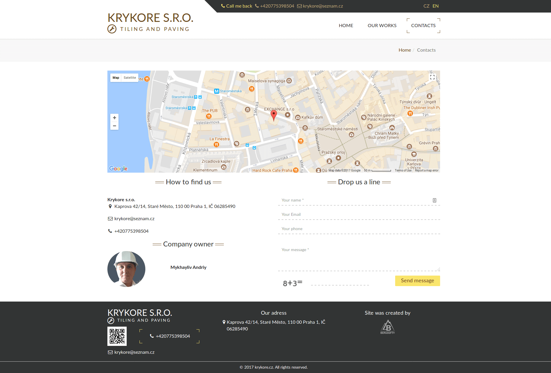 Contacts page of "Krykore" company site